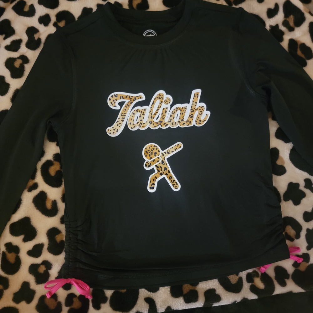 *CUSTOM TEE DESIGN* Black Long Sleeve Top with Leopard Print Design